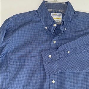Riverside Blue Micro Plaid Casual Button Down Shirt Office Long Sleeves 15 1/2